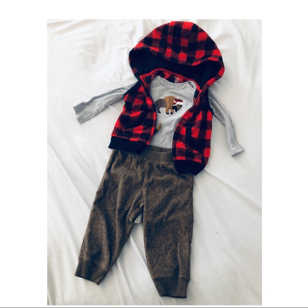 3 piece buffalo plaid baby outfit